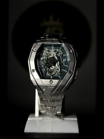 Hublot skeleton dial quartz silver stainless steel luxury watch